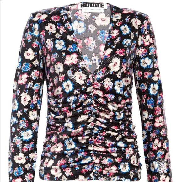ROTATE Birger  Sierra floral ruched long sleeve top black multi nwot - Picture 1 of 14